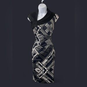 Karen Millen Black and Navy Geometric Sheath Dress